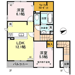 ヴィラアヴェニューセレーネ　A棟 2階2LDKの間取り