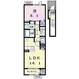 ヴィセオα 2階1LDKの間取り