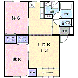ボヌール・Ｆ　Ｂ 1階2LDKの間取り