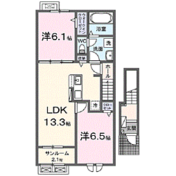 エムズ　グリューエン 2階2LDKの間取り