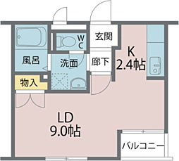 ハートフルオリーブの樹 1Kの間取図画像