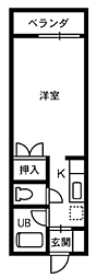 マインズハイツB 1Kの間取図画像