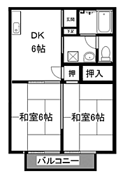 マリンスカイ本郷C棟 202 2階2DKの間取り