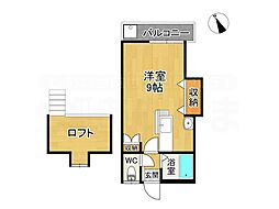 ハイデンス高雄A 2階ワンルームの間取り