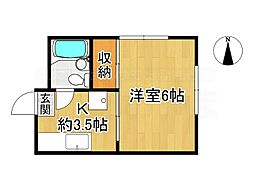 シライシアパート 2階1Kの間取り