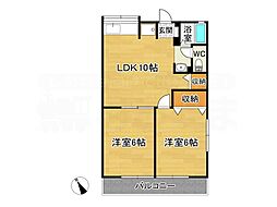 レトア宰府 2階2LDKの間取り