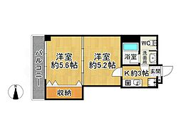 ヴォルフスガルテン太宰府 2Kの間取図画像