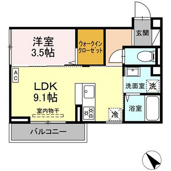 レグルスI 203号室｜広島県東広島市西条中央１丁目(賃貸アパート1LDK・2階・34.14㎡)の写真 その2