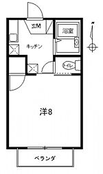ラクーンハイム 2階1Kの間取り