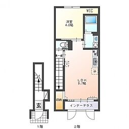イーストヒルズI 2階1LDKの間取り