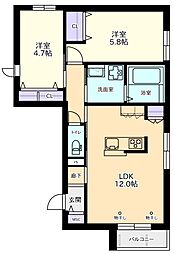 クランブルック上北沢 2階2LDKの間取り
