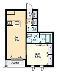 エルーセラ下高井戸 3階1LDKの間取り