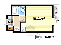 KSレジデンス千里山高塚（旧ニューヒル高塚） 1階ワンルームの間取り