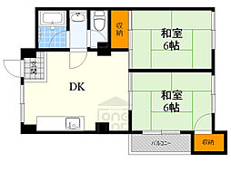 第2清涼マンション 2DKの間取図画像