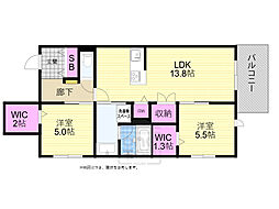 （仮称）大阪市浪速区難波中3丁目ヘーベルメゾン 2階2LDKの間取り
