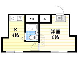 KSコート江坂東 2階1Kの間取り