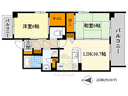 クリスタル上山手 3階2LDKの間取り