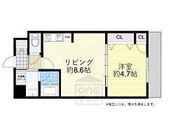 Halu江坂東 1LDKの間取図画像