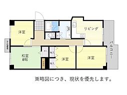府公社豊中・野畑住宅4棟 4LDKの間取図画像