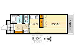 ビーバ江坂 1Kの間取図画像