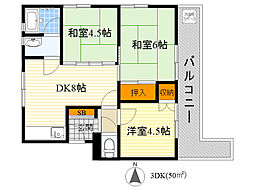 第2伏田ハイツ 3DKの間取図画像