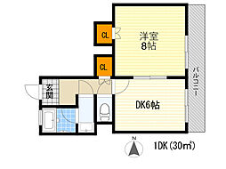 秀和ハイツA棟 1DKの間取図画像
