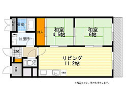 チサンマンション第5江坂 2LDKの間取図画像