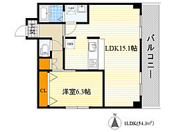アカツキハイツ 1LDKの間取図画像