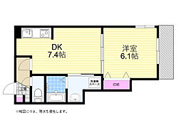 ピュア夕陽丘 1DKの間取図画像