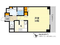 桃山台アルビラ 1Kの間取図画像