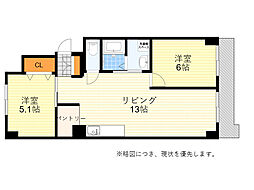 東洋マンション 2LDKの間取図画像