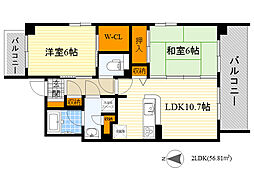 クリスタル上山手 2LDKの間取図画像