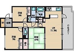 新千里桜ヶ丘メゾンシティ壱番館 3LDKの間取図画像