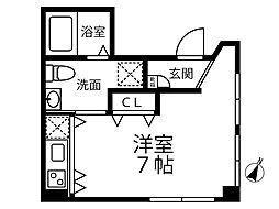 カーサ太子堂 3階1Kの間取り
