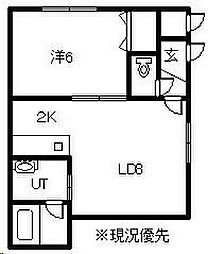 クリスタルコーポ 1LDKの間取図画像