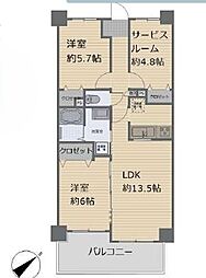 グランドヒルズ本厚木 2SLDKの間取図画像