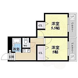 シロハイヌ名神町 9階2Kの間取り