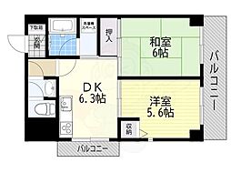 セントラル第2東園田 2DKの間取図画像