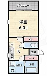 レクエルド立花 1Kの間取図画像
