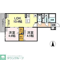 つくばエクスプレス 六町駅 徒歩12分の賃貸アパート 2階2LDKの間取り