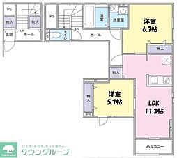 JR武蔵野線 越谷レイクタウン駅 徒歩13分の賃貸アパート 3階2LDKの間取り