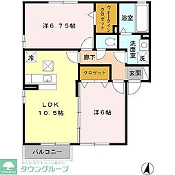 JR武蔵野線 吉川駅 徒歩30分の賃貸アパート 1階2LDKの間取り