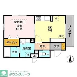 東武伊勢崎線 草加駅 徒歩8分の賃貸アパート 3階1DKの間取り