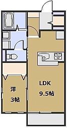 JR武蔵野線 吉川駅 徒歩14分の賃貸アパート 1階1LDKの間取り