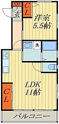栗原コーポ 3階1LDKの間取り