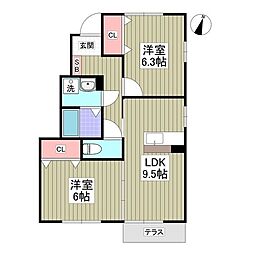 東武伊勢崎線 草加駅 バス20分 小山2丁目下車 徒歩3分の賃貸アパート 1階2LDKの間取り