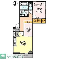 JR武蔵野線 南越谷駅 徒歩10分の賃貸アパート 2階2LDKの間取り