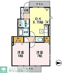 日暮里舎人ライナー 西新井大師西駅 徒歩27分の賃貸アパート 1階2DKの間取り