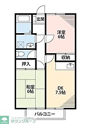 東武伊勢崎線 せんげん台駅 徒歩16分の賃貸アパート 2階2DKの間取り
