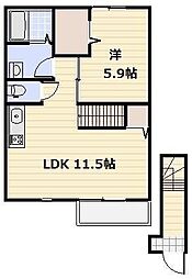 JR武蔵野線 三郷駅 徒歩6分の賃貸アパート 2階1LDKの間取り